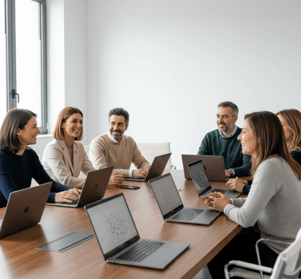 Team di professionisti durante un corso dell’Academy di marketing digitale, formazione pratica per il successo online e crescita del business